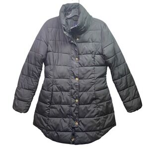 Gap Jacket Womens Medium Black Puffer Coat Quilted Lightweight Full Zip Snaps‎